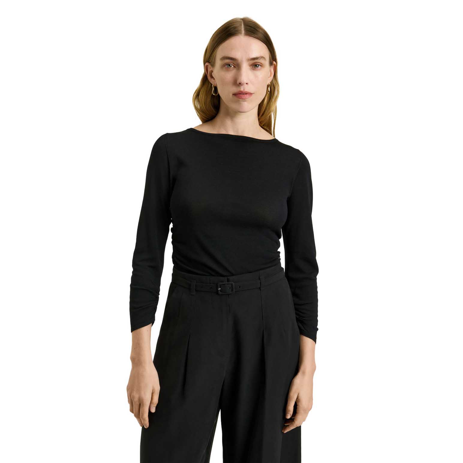 Veronika Maine 3/4 Sleeve Asymmetric Ruched Knit Top